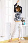Zivame After Hours Island Life Knit Cotton Pyjama Set- Ecru Navy — thumbnail 1