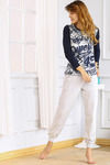 Zivame After Hours Island Life Knit Cotton Pyjama Set- Ecru Navy — thumbnail 3