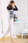 Zivame After Hours Island Life Knit Cotton Pyjama Set- Ecru Navy — thumbnail 4