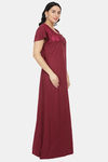 Honeydew Knit Cotton Loungewear Dress - Maroon — thumbnail 2