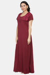 Honeydew Knit Cotton Loungewear Dress - Maroon — thumbnail 3