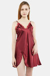 Miorre Satin & Lace Side Slit Baby Doll - Burgundy — thumbnail 1