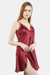 Miorre Satin & Lace Side Slit Baby Doll - Burgundy — thumbnail 2
