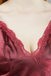 Miorre Satin & Lace Side Slit Baby Doll - Burgundy — thumbnail 4