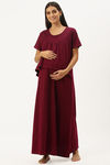 Nejo Cotton Maternity Full Length Nightdress - French Purple — thumbnail 1