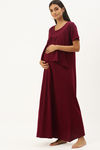 Nejo Cotton Maternity Full Length Nightdress - French Purple — thumbnail 2