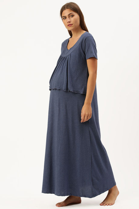 Nejo Cotton Maternity Full Length Nightdress - Ink Marl — image 2