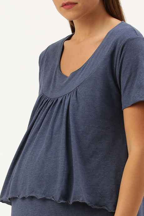 Nejo Cotton Maternity Full Length Nightdress - Ink Marl — image 4