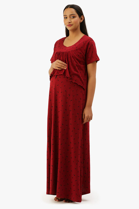 Nejo Cotton Nursing / Maternity Printed Night Dress - Red — image 2
