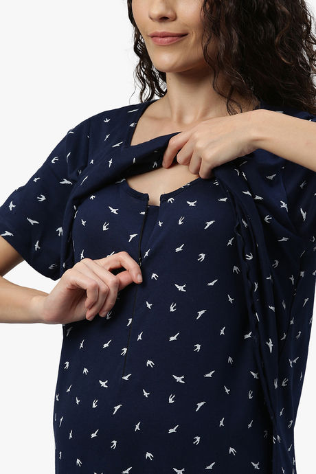 Nejo Anti Microbial Cotton Maternity Full Length Nightdress - True Navy — image 5