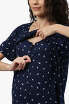 Nejo Anti Microbial Cotton Maternity Full Length Nightdress - True Navy — thumbnail 5