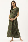 Nejo Cotton Maternity Full Length Nightdress - Forest Green — thumbnail 1