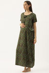 Nejo Cotton Maternity Full Length Nightdress - Forest Green — thumbnail 2