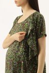 Nejo Cotton Maternity Full Length Nightdress - Forest Green — thumbnail 4