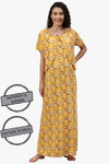 Nejo Anti Microbial Cotton Maternity Full Length Nightdress - Yellow — thumbnail 2