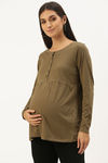 Nejo Cotton Maternity Top - Light Olive — thumbnail 2