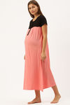 Nejo Cotton Maternity Full Length Nightdress - Black Coral — thumbnail 2