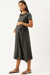 Nejo Cotton Maternity Full Length Nightdress - Charcoal — thumbnail 2