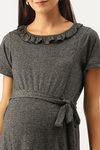 Nejo Cotton Maternity Full Length Nightdress - Charcoal — thumbnail 4