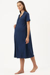 Nejo Cotton Maternity Full Length Nightdress - Light Navy — thumbnail 2