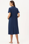 Nejo Cotton Maternity Full Length Nightdress - Light Navy — thumbnail 3