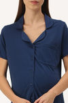 Nejo Cotton Maternity Full Length Nightdress - Light Navy — thumbnail 4