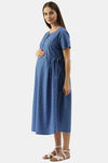 Nejo Cotton Maternity Loungewear Top - Blue Bird Printed Dress — thumbnail 2
