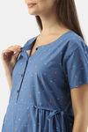 Nejo Cotton Maternity Loungewear Top - Blue Bird Printed Dress — thumbnail 4