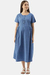 Nejo Cotton Maternity Loungewear Top - Blue Bird Printed Dress — thumbnail 5