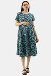 Nejo Cotton Maternity Loungewear Top - Royal Teal Print — thumbnail 1