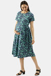 Nejo Cotton Maternity Loungewear Top - Royal Teal Print — thumbnail 2