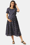 Nejo Bamboo Cotton Maternity Loungewear Top - Dark Blue — thumbnail 1