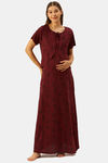 Nejo Cotton Maternity Full Length Nightdress - Maroon Print — thumbnail 1