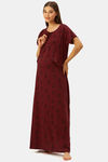 Nejo Cotton Maternity Full Length Nightdress - Maroon Print — thumbnail 3