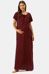 Nejo Cotton Maternity Full Length Nightdress - Maroon Print — thumbnail 5