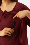 Nejo Cotton Maternity Full Length Nightdress - Maroon Print — thumbnail 6