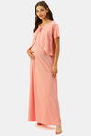 Nejo Cotton Maternity Full Length Nightdress - Coral Print — thumbnail 3