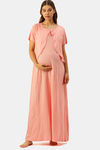 Nejo Cotton Maternity Full Length Nightdress - Coral Print — thumbnail 5