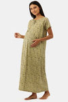 Nejo Cotton Full Length Maternity Nightdress - LightoliveAop — thumbnail 2