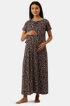 Nejo Cotton Full Length Maternity Nightdress - AnthraflowerAop — thumbnail 1