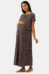 Nejo Cotton Full Length Maternity Nightdress - AnthraflowerAop — thumbnail 2