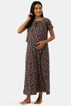 Nejo Cotton Full Length Maternity Nightdress - AnthraflowerAop — thumbnail 4