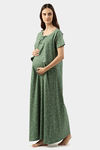 Nejo Cotton Maternity Full Length Nightdress - Ltgreen — thumbnail 2