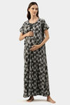 Nejo Cotton Maternity Full Length Nightdress - Dkgrey — thumbnail 1