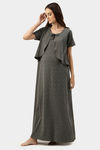 Nejo Cotton Maternity Full Length Nightdress - Dkgrey — thumbnail 2