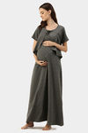 Nejo Cotton Maternity Full Length Nightdress - Dkgrey — thumbnail 3
