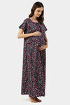 Nejo Cotton Maternity Full Length Nightdress - Navy — thumbnail 2