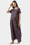 Nejo Cotton Maternity Full Length Nightdress - Navy — thumbnail 3