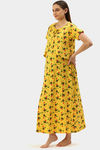 Nejo Cotton Maternity Full Length Nightdress - Yellow — thumbnail 2