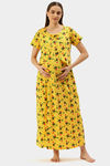 Nejo Cotton Maternity Full Length Nightdress - Yellow — thumbnail 4